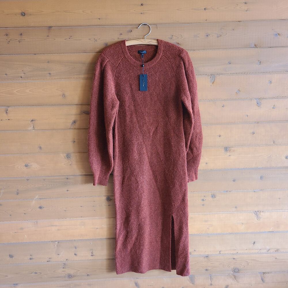 Rag & Bone Liana Dress NWT Sweater Midi Long Sleeve Rust Merino Wool Alpaca Boho - Picture 2 of 5